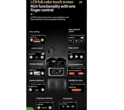 אוזניות TWS YW08 בעברית - מסך חכם עם Black Technoligy